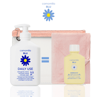 Camomilla Blu Daily Use Nettoyant Intime Ph 5.5 300ml = Trousse + Serviette + Fleur 4,5 50 ML OFFERTS