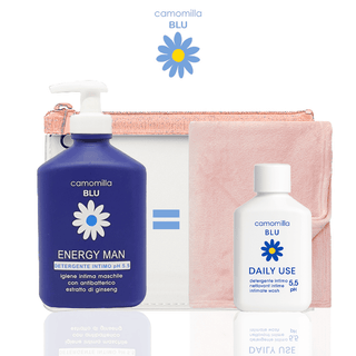 Camomilla Blu Energy Man Nettoyant Intime Ph 5.5 300ml = Trousse + Serviette + Daily use 5,5 50 ML OFFERTS