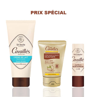 CAVAILLES PACK GEL DOUCHE CREME DE LAIT 200ML + CREME MAINS VELOUTANTE 50ML + BAUME LEVRES GOURMAND