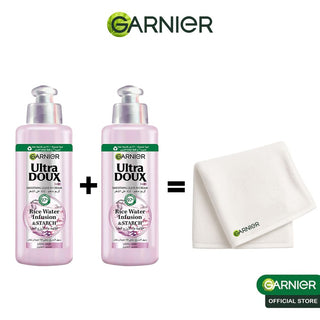GARNIER ULTRA DOUX LOT DE 2 Rice Water Crème sans rinçage à l'eau de riz et à l'amidon 200ML = Serviette offerte