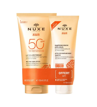 حليب الشمس الذائب عالي الحماية من NUXE للوجه والجسم SPF50 150 مل + شامبو NUXE بعد الاستحمام 100 مل