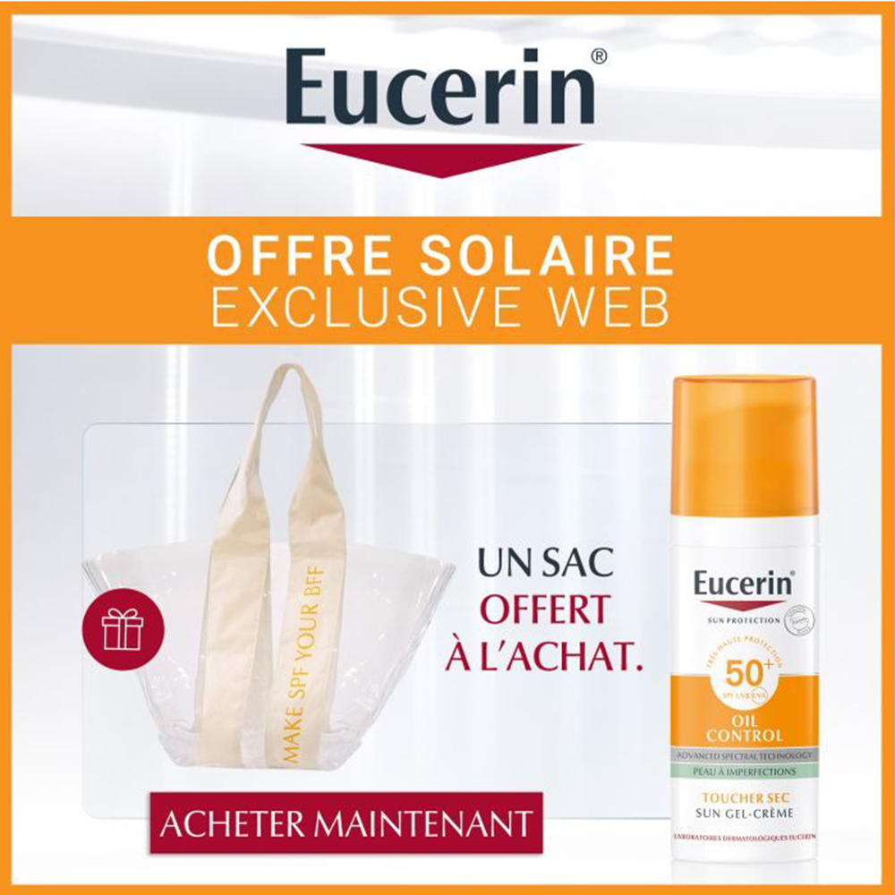 Eucerin – Sun Protection Oil Control Gel-Crème SPF50+ – 50 ml = Un sac OFFERT