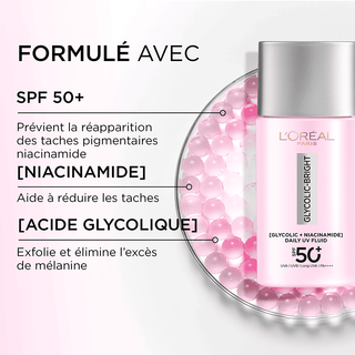 L'OREAL PARIS GLYCOLIC-BRIGHT ANTI-DARK SPOT DAILY UV FLUID SPF50 50ML = coffret guasha OFFERT
