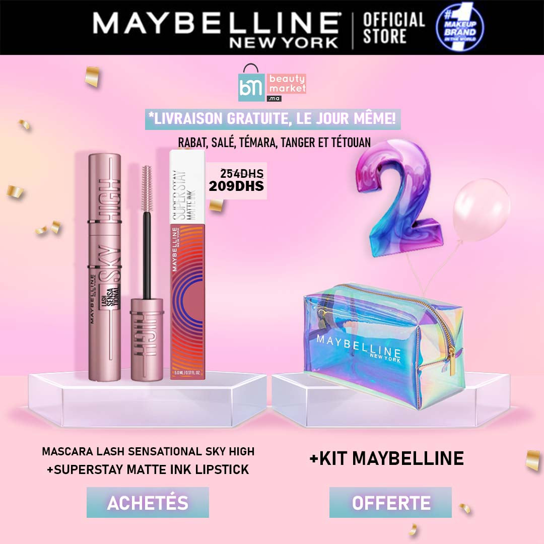 MaybellineNEW YORK – MASCARA LASH SENSATIONAL SKY HIGH +Superstay Matte Ink Lipstick - Music Collection Limited Edition = Trousse OFFERTE