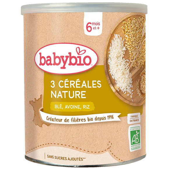 BabyBio Céréales Infantiles 3 Céréales Nature Blé Avoine Riz (Dès
