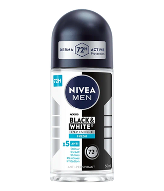 NIVEA MEN Déodorant Roll-On Black & White Invisible Fresh 50ml – Protection 72h Sans Traces et Fraîcheur Durable