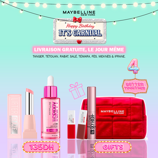 Maybelline Pack Glow Fixateur & Lèvres – Serum Grippy, Lifter Glaze avec 3 Minis Beauté & Trousse Offerts