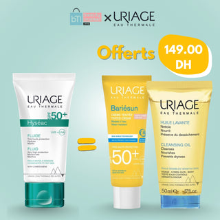 Uriage Hyséac Fluid SPF50 50ml – Coffret Bariésun Crème Teintée Claire et Huile Lavante Offertes