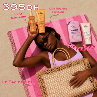 Nuxe Sun Lait Solaire Fondant SPF30 150ml + Huile Lactée Capillaire 100ml = Shampooing Douche 100ml+ Sac + Serviette Sèche Offerts