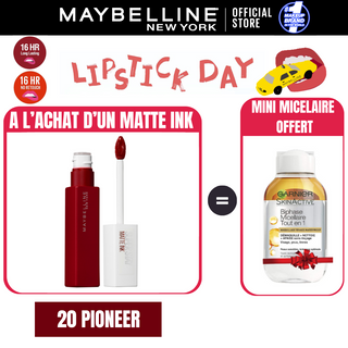 Maybelline New York - Rouge à lèvre Mat Liquide Superstay Matte Ink  = MICELLAIRE BYPHASE 100ML OFFERT