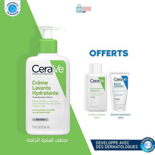 Cerave Crème Lavante Hydratante – 236 ml = Crème Lavante 20ml + Baume Hydratant OFFERTS