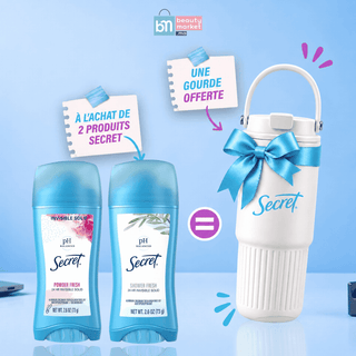 Pack Secret Déodorants Solides Poudre 73 ml + Douche Fraîcheur 73 g = Gourde Offerte