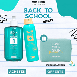Pack ISDIN Acniben Gel Nettoyant Purifiant 400 ml + Spray Boutons du Corps 150 ml = Trousse Offerte