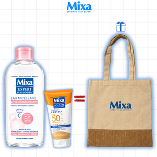 MIXA Eau Micellaire Anti-Dessèchement Physiologique 400ml + Dermo Protect SPF50+ 50ml = Tote Bag Offert