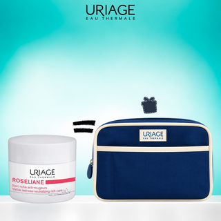 Uriage Roséliane Crème Riche Anti-Rougeurs 50 ml avec trousse offerte, soin apaisant nourrissant pour peaux sensibles, BeautyMarket parapharmacie Maroc