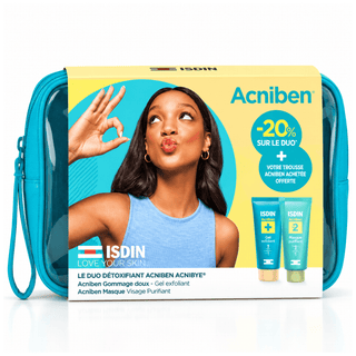 ISDIN Acniben Pack Duo Détoxifiant Masque Facial Purifiant 75 ml Gommage Doux 100 ml Trousse Offerte BeautyMarket parapharmacie Maroc