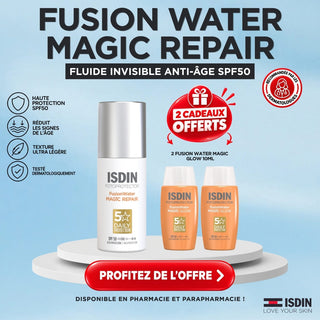 ISDIN FOTOPROTECTOR FUSION WATER MAGIC REPAIR SPF50 50ML = 2 FUSION WATER MAGIC GLOW 10ML OFFERTS