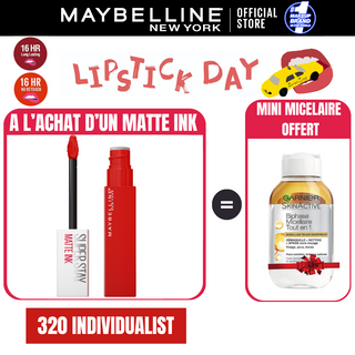 Maybelline New York - Rouge à lèvre Mat Liquide Superstay Matte Ink  = MICELLAIRE BYPHASE 100ML OFFERT