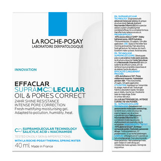 LA ROCHE-POSAY EFFACLAR SUPRAMOLECULAR CORRECTEUR SÉBUM ET PORES GEL FRAIS MATIFIANT HYDRATANT 40ML