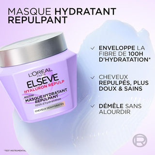 L'Oréal Paris Elseve Hyaluron Repulp Masque Hydratant Repulpant 290 ml à l'acide hyaluronique pour cheveux déshydratés, parapharmacie Maroc.