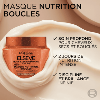 L'Oréal Paris Elseve Huile Extraordinaire Masque Nutrition Boucles 290 ml à l'huile de jojoba pour cheveux bouclés secs, parapharmacie Maroc.