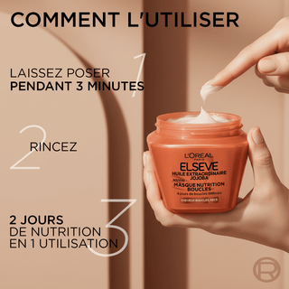 L'Oréal Paris Elseve Huile Extraordinaire Masque Nutrition Boucles 290 ml à l'huile de jojoba pour cheveux bouclés secs, parapharmacie Maroc.