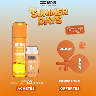 ISDIN Fotoprotector Hydro Oil SPF 30 + Fusion Water Magic Glow Spf50 50ml = Raquettes de plage offertes