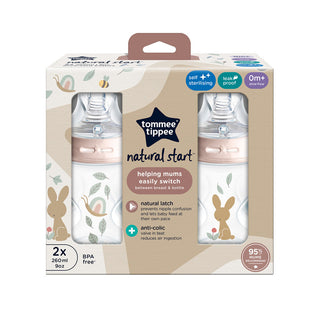 Tommee Tippee - Pack 2 biberons Natural Start 260 ml – décor fille