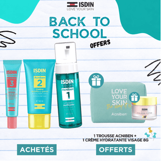 Pack ISDIN Acniben Gel-Crème 40 ml + Mousse Nettoyante 150 ml + On The Spot 15 ml = Crème Hydratante et Trousse Offertes