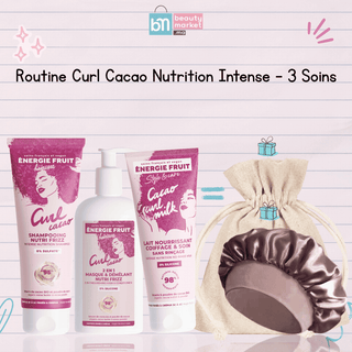 Routine Energie Fruit Curl Cacao Nutrition Intense – 3 Soins = Pochon et Bonnet en Satin Offerts