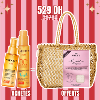 Nuxe Sun Brume Solaire Fraîche SPF30 150ml + Nuxe Sun Huile Lactée Capillaire Protectrice Hydratante 100ml = Sac + Serviette Sèche Offerte