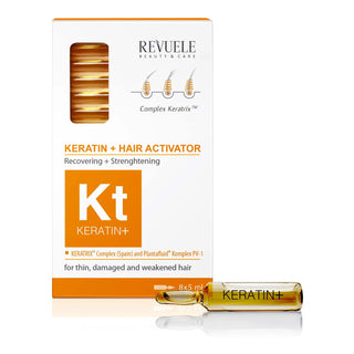 Revuele keratin+ ampoules renforce la structure des cheveux et nourrit le cuir chevelu 8x5ml