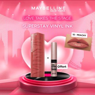 Maybelline New York - Brillant à lèvres Superstay Vinyl Ink 15 peachy = Mascara Offert