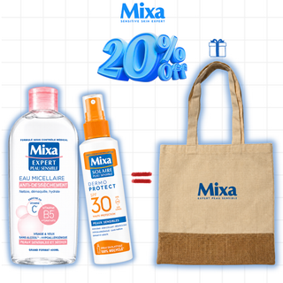 MIXA Eau Micellaire Anti-Dessèchement Physiologique 400ml + Dermo Protect Peaux Sensibles SPF30 Spray 150ml = Tote Bag Offert