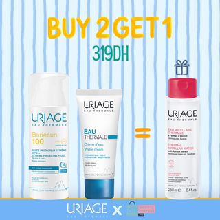 Uriage Bariésun 100 Fluide Protecteur Extrême 50ml + Eau Thermale Crème d’Eau 40ml = Eau Micellaire Thermale à l'Extrait d'Abricot 250ml Offerte
