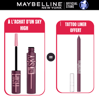 MAYBELLINE SKY HIGH Mascara Volume & Longueur BRUME BOURGOGNE = TATTOO LINER OFFERT