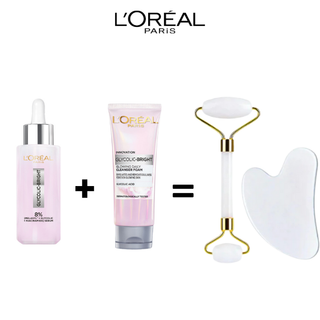 L'Oréal Paris GLYCOLIC BRIGHT MELASYL SERUM 30ML = Glowing Cleanser GLYCO BRIGHT + Coffret Guasha