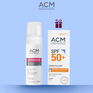 ACM Dépiwhite Mousse Nettoyante Éclaircissante 200 ml = Crème Solaire SPF50+ 40 ml Offerte