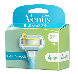 GILLETTE VENUS RASOIR RECHARGES EXTRA SMOOTH 5 LAMES 4 UNITÉS