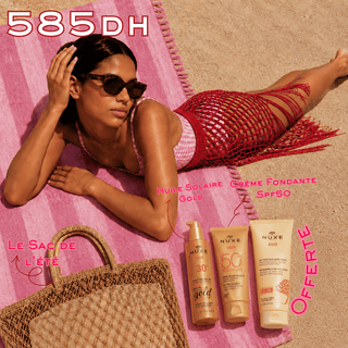 NUXE Sun Huile Solaire Gold  SPF30 150 ml + Crème Fondante SPF50+ 50 ml = Shampooing et Sac Offerts