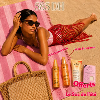 Nuxe Sun Huile Solaire Gold Haute Protection SPF30 + Huile Solaire Bronzante SPF30 150ml = Lait Fraîcheur Après-Soleil 100ml + Sac +serviette sechante Offerts