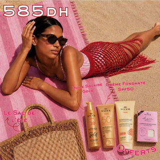 Nuxe Sun Huile Solaire Gold Haute Protection SPF30 + Crème fondante SPF50 50ml  = Lait Après-Soleil 50ml + Sac +serviette sechante Offerts