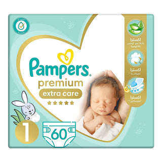 PAMPERS COUCHES PREMIUM EXTRA CARE TAILLE 1 (2-5 KG) 60 UNITÉS