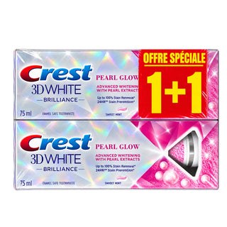 CREST DUO 3D WHITE DENTIFRICE BLANCHEUR PEARL GLOW 2* 75ML