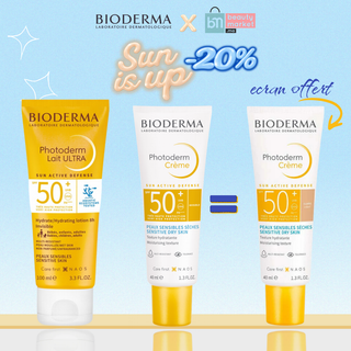 Bioderma Photoderm Crème SPF50+ + Lait Ultra Solaire SPF50+ 100ml = Crème Teintée Claire SPF50+ Offerte