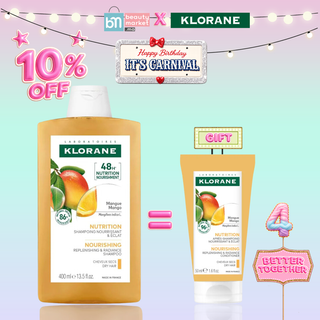 Klorane Shampooing Traitant Nutritif au Beurre de Mangue 400ml = Après-Shampoing Mangue 50ml Offert