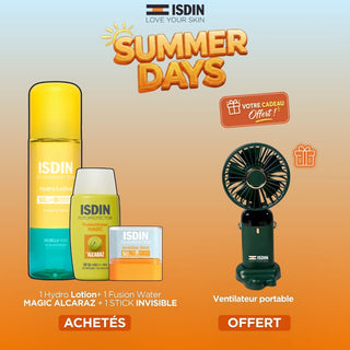 Isdin Hydro Lotion + Fusion Water Magic Alcaraz + Stick Invisible = Ventilateur Portable Offert