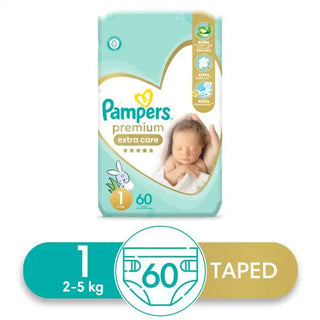 PAMPERS COUCHES PREMIUM EXTRA CARE TAILLE 1 (2-5 KG) 60 UNITÉS