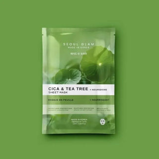 Seoul Glam Cica Tea Tree Sheet Mask 25ml – masque tissu apaisant et purifiant à la Centella et arbre à thé