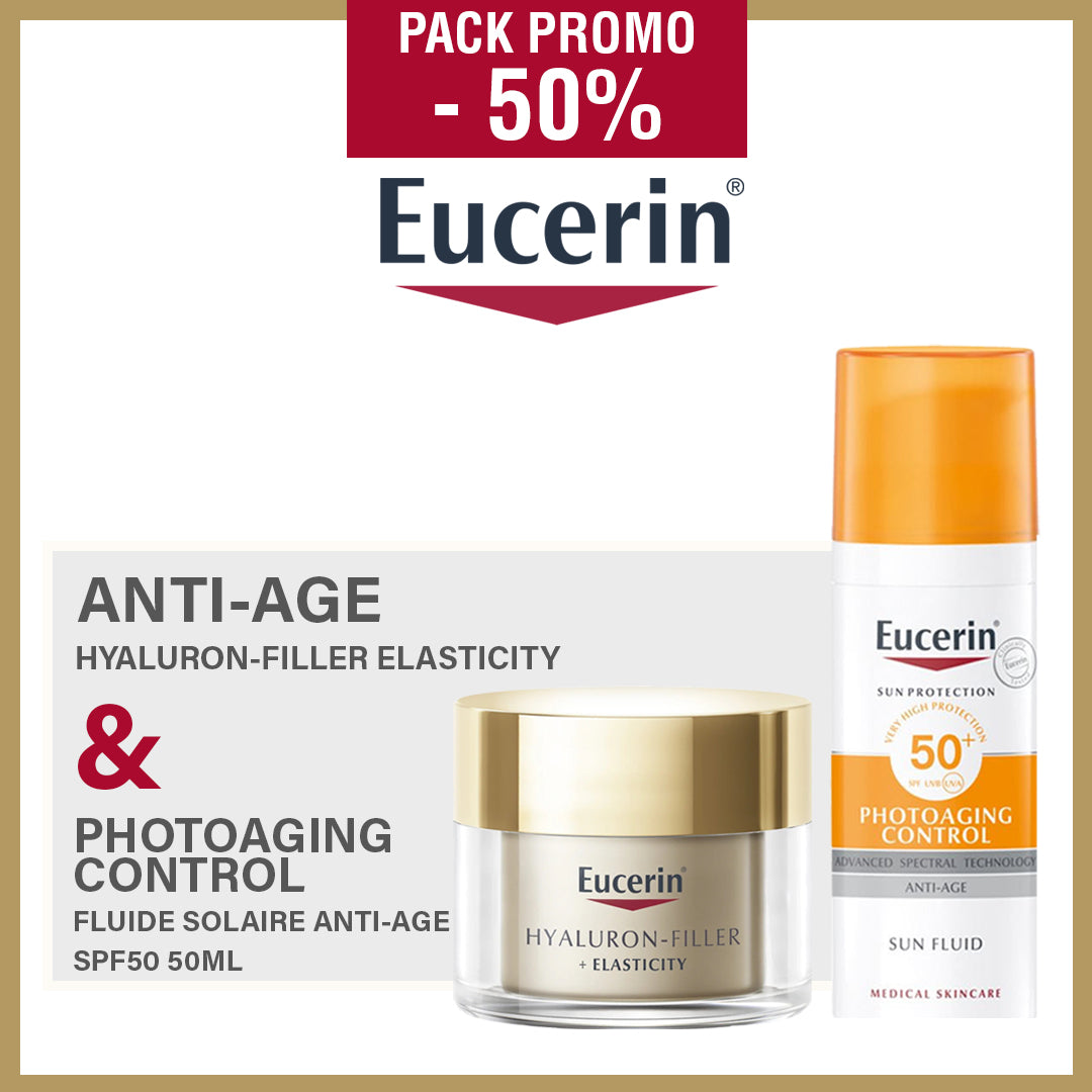 Eucerin Pack Anti Age Hyaluron-Filler + Elasticity Soin De Nuit – 50 Ml +  SUN PROTECTION PHOTOAGING CONTROL Fluid SPF 50 - 50ml